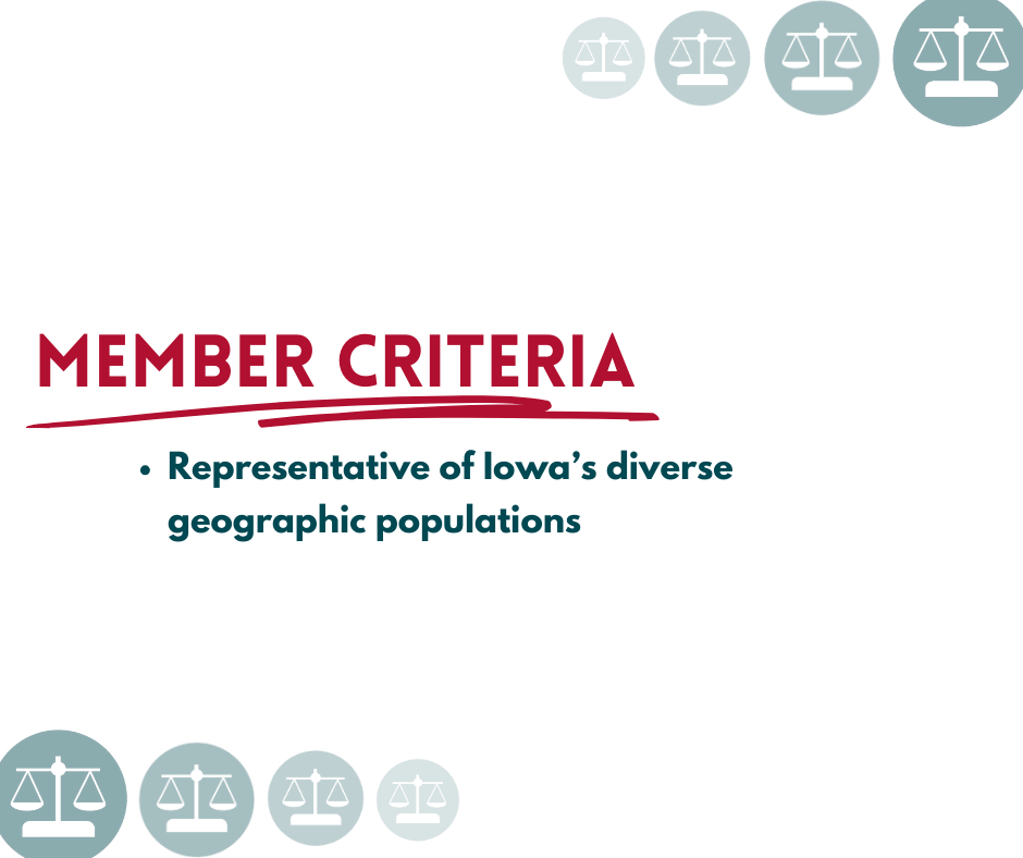 member criteria: representative of Iowa's diverse geographic populations